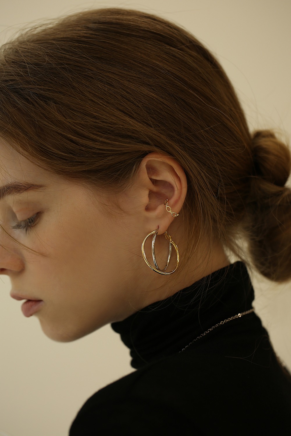 [지젤,이채영]two-tone layered earring E009