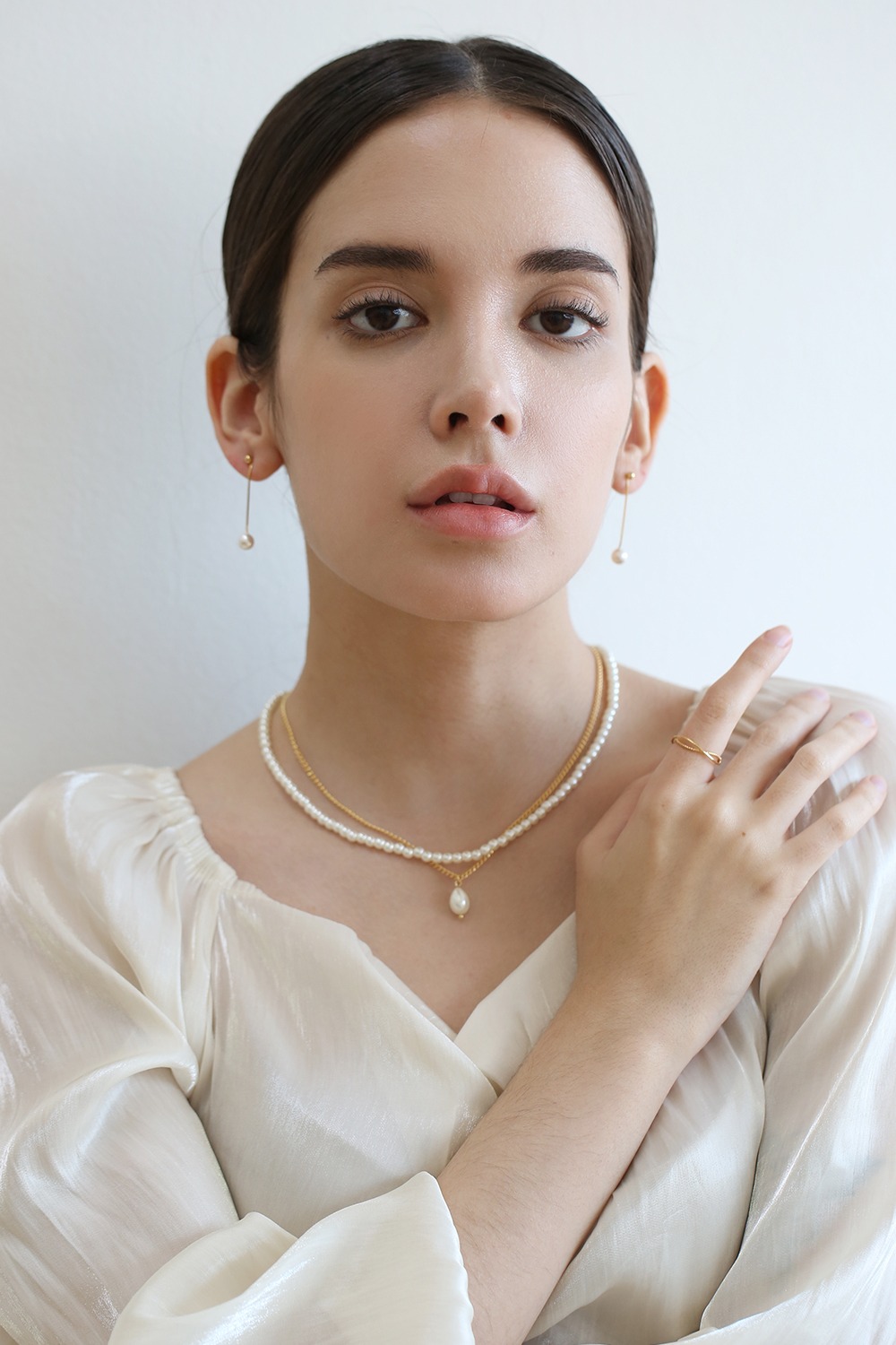[김민주,세은]chain layered pearl necklace N021