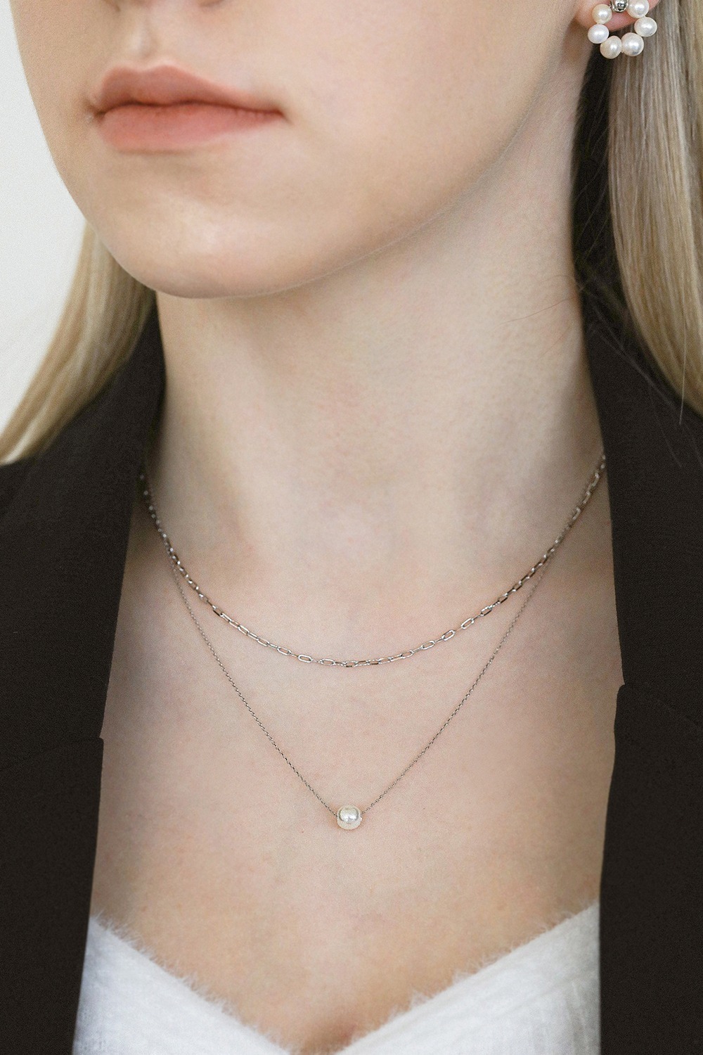 pearl layered chain necklace N042